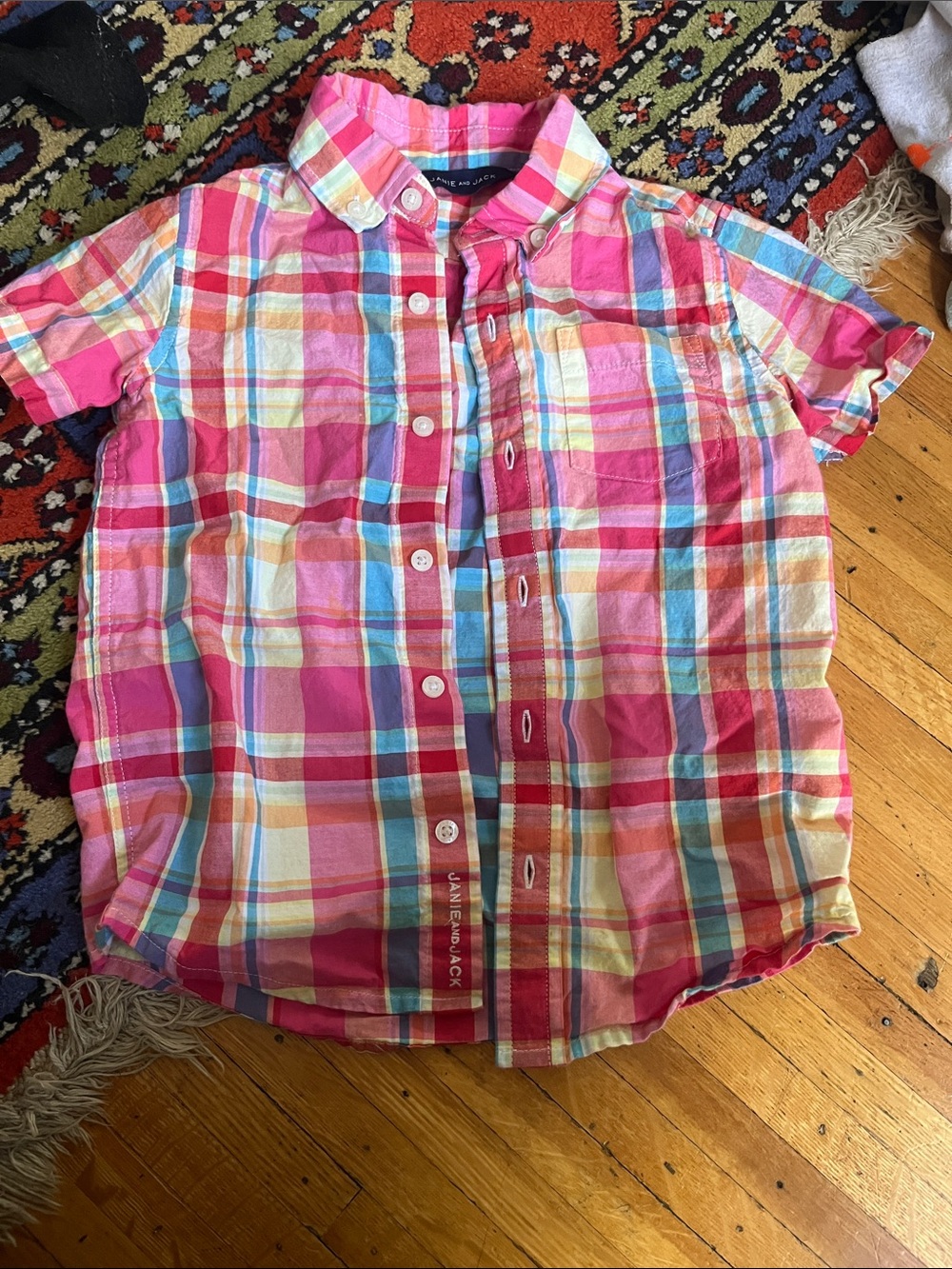 Janie and Jack Bright Pink Plaid Short-Sleeve Button-Down Shirt